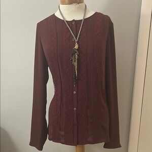 LC Lauren Conrad Red Long Sleeve Button Down Blouse